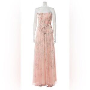 NWT Marchesa Notte Pink Floral Print Strapless Tulle Formal Maxi Dress Wedding